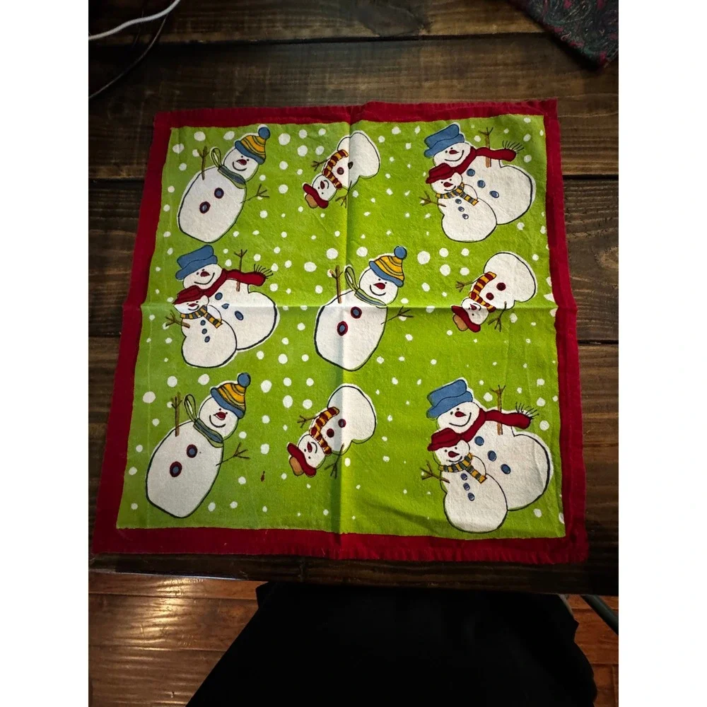 Plum Brook Napkins Unisex OS Green Excellent Snowman Hand Block Print Set of 8